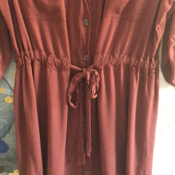 a.n.a. Collar and Tie Waist Button Down Burgundy Dress - Picture 5 of 9